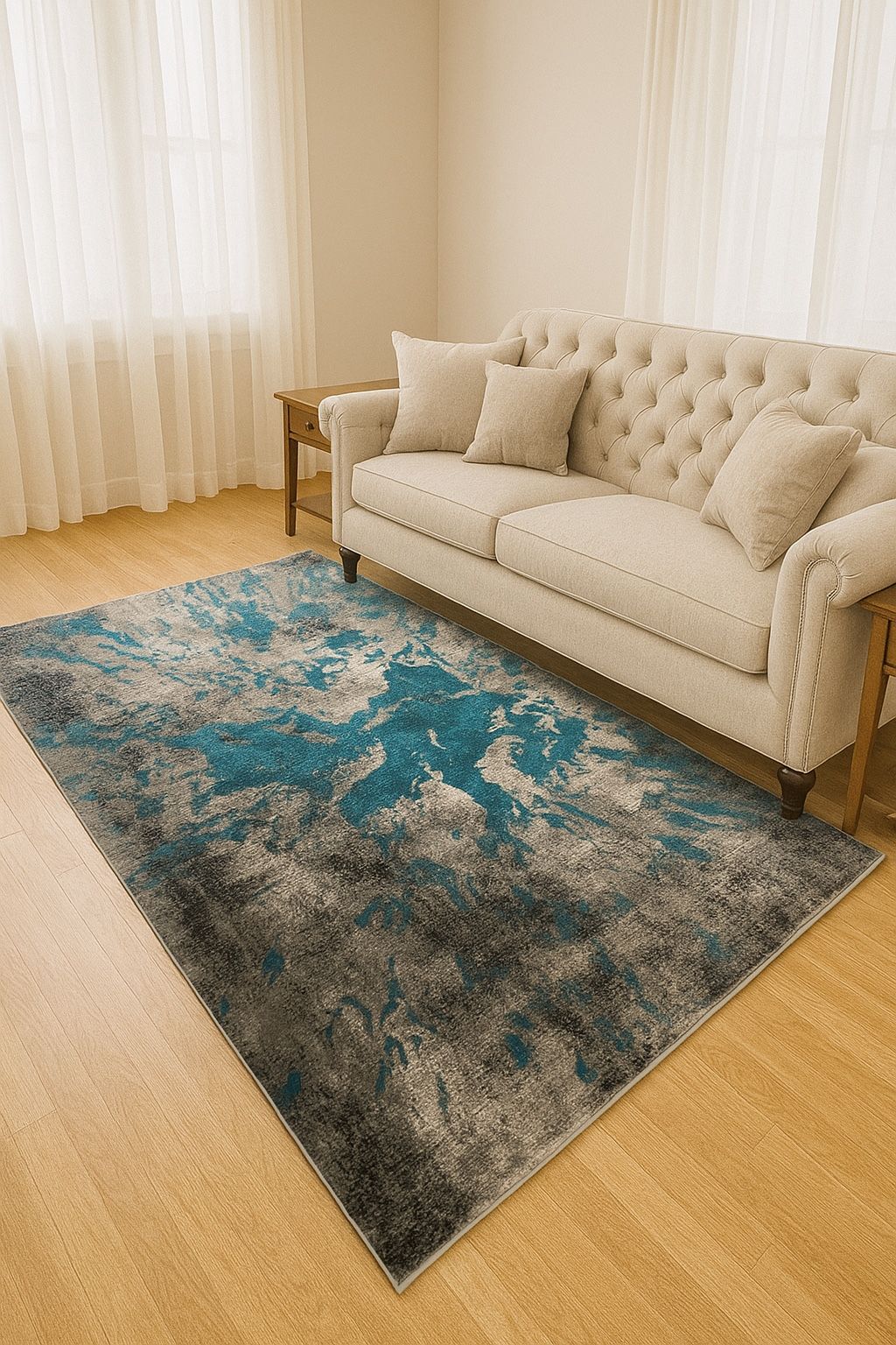 8x10 Modern Abstract Turquoise and Gray Area Rug