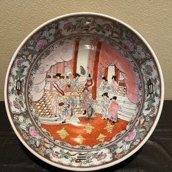 Chinese Hand-Painted Porcelain Bowl 4.5”H X 10”L X 10”W