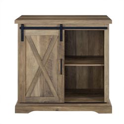 32" Farmhouse Sliding Barn Door Wood Accent Chest (Brown)