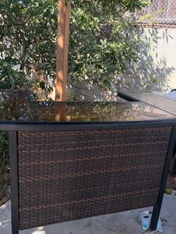 Outdoor Wicker Patio Table with Glass Top