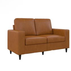 DHP Cooper Loveseat 2 Seater Sofa, Small Couch, Camel Faux Leather
