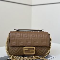 Brand New Fendi Baguette Chain Midi FF Leather bag