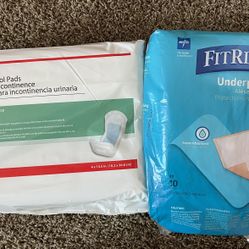 NEW: 52 Bladder Control Pads & 10 Underpads for Bed