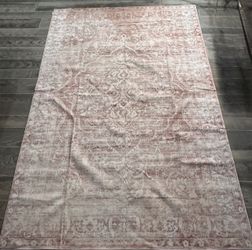 🌸 Lahome 5’ x 7’ Washable Floral Rug – Dusty Blush pink and white 🌸
