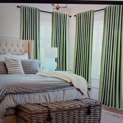 100% Blackout Linen‐Texture Curtains – Sage Green, 52×108, Set of 2