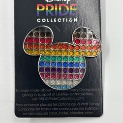 NEW  Disney Parks Rainbow Pride Flag Jewel Mickey Mouse Head Trading Pin 2023