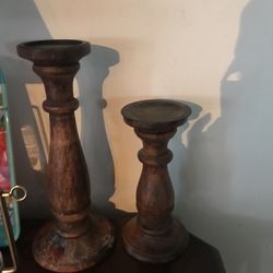 Wooden Lg Candle Holders