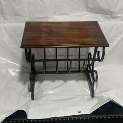 Wood And Medal Magazine End Table