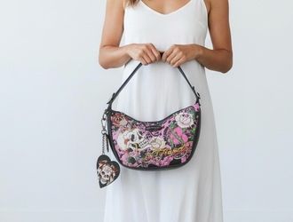 NEW Ed Hardy Hobo Bag Skull & Rose tattoo Print