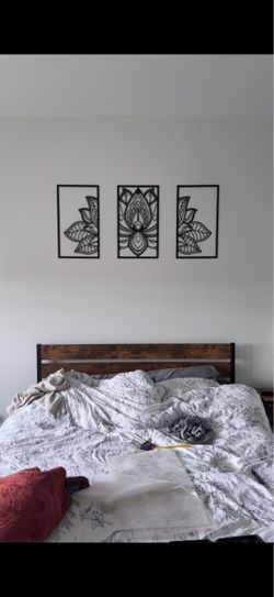 3-Piece Black Metal Lotus Wall Art Set