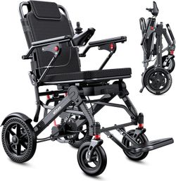 Lightweight Electric Wheelchair for Adults, Long Travel Range, Foldable Power Wheelchair, Power Wheelchair for Seniors, Portable, All Terrain，Grey