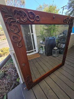Antique Carved Wood Beveled Mirror – 45” x 45” – Victorian Style