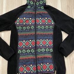 Lauren Ralph Lauren Fleece Jacket Womens XS Black Aztec Print Full-Zip Colorful