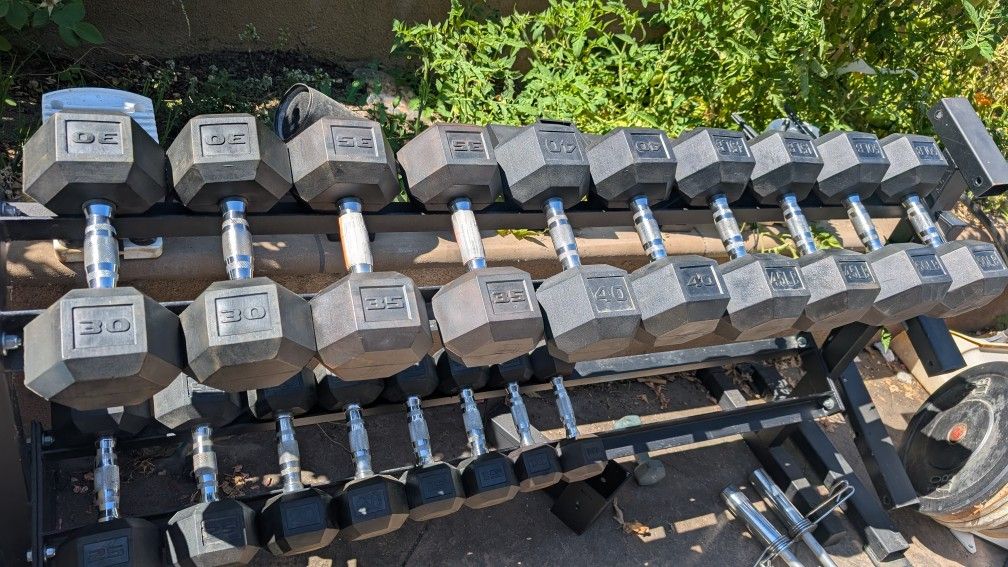 Dumbbells Rubber Hex 540lbs & Rack