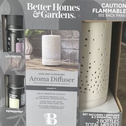 NEW Better Homes COOL MIST AROMA DIFFUSER + 2 ESSENTIAL OILS LAVENDER PEPPERMINT