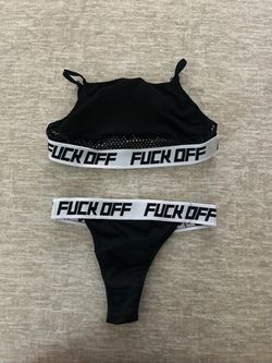 Black Two-Piece Bikini Set with Graphic Band