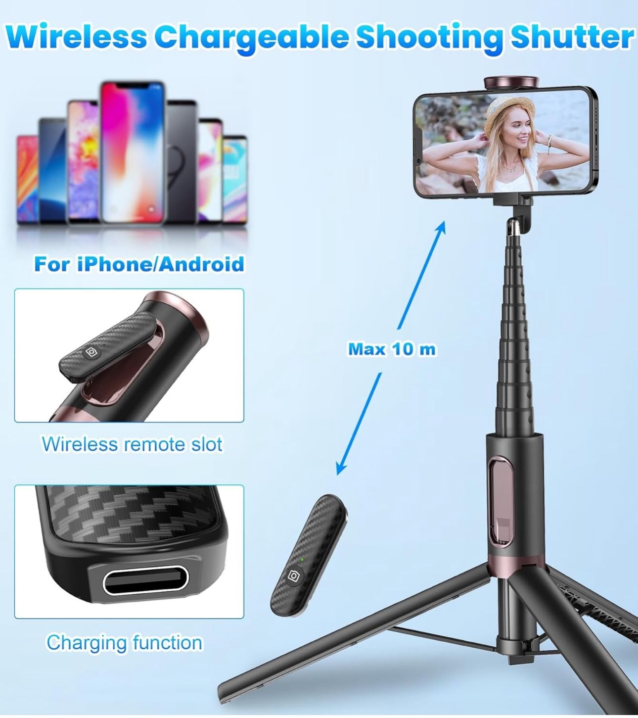 Tripod Selfie Stick with Wireless Remote Control Extendable Size 67" New Condition in Box