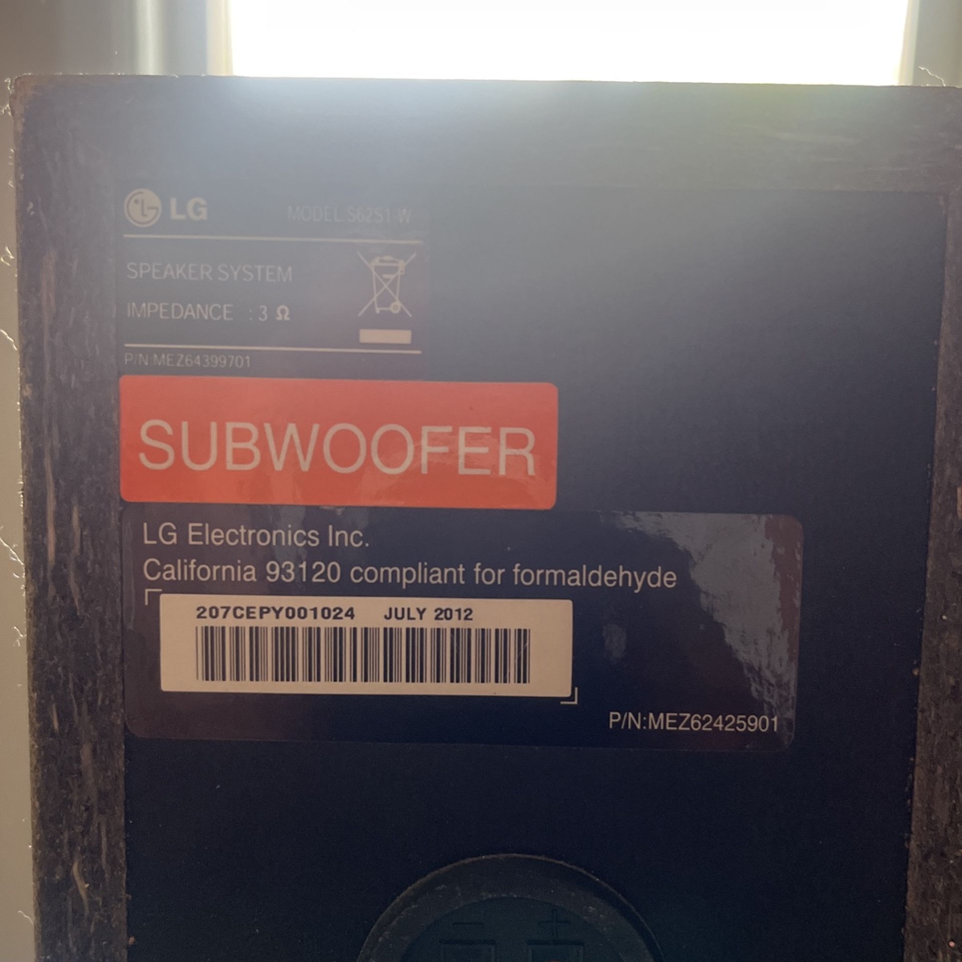 LG 6” Home Theatre Or Computer Sub.