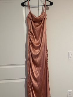 size S Rose Gold Satin Cowl Neck Maxi Dress