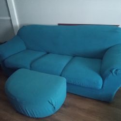 Leather Couch, Chair , 2 Ottomans 