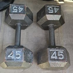 Set Of 45lb Cast Iron Dumbbells