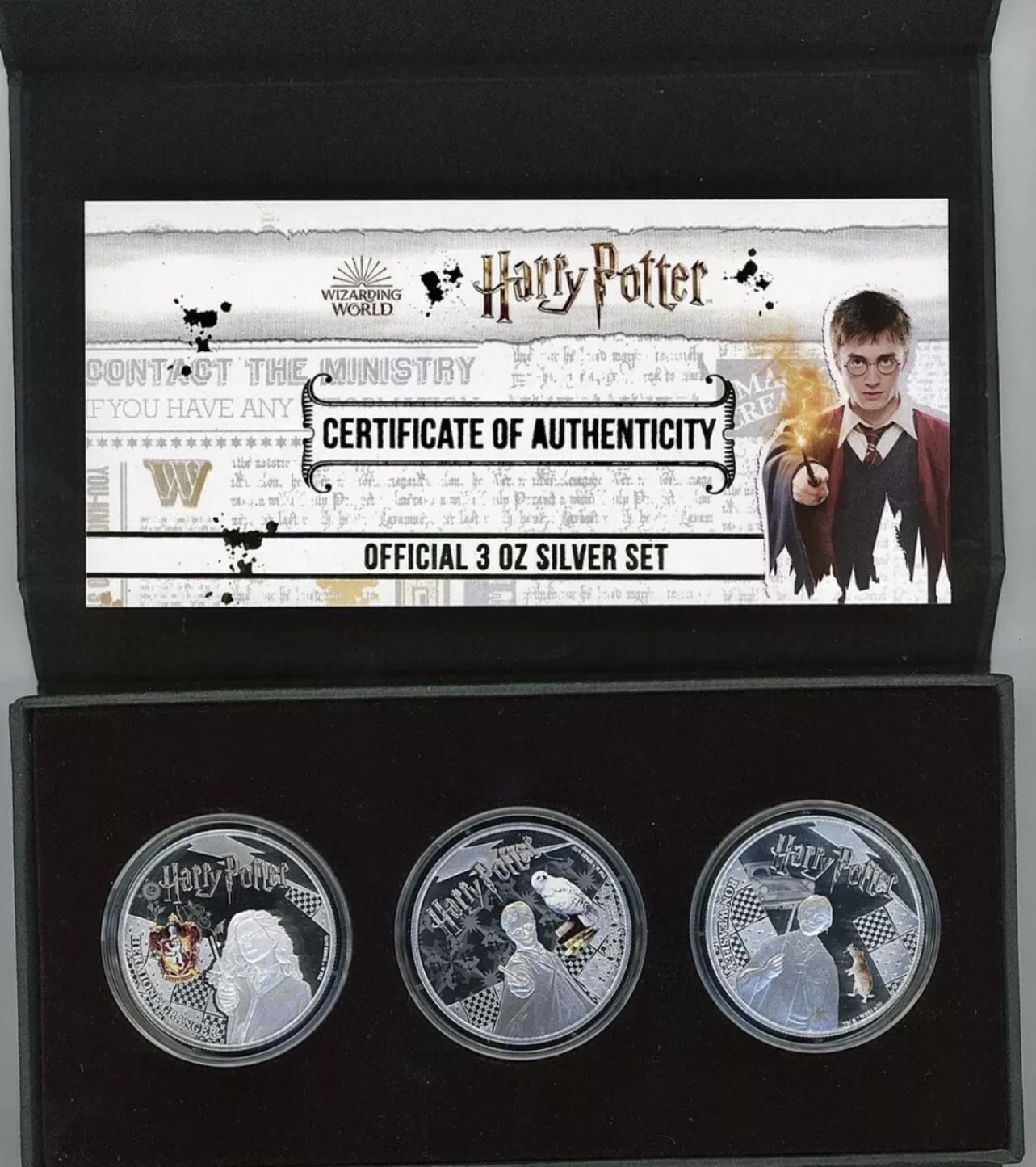 HARRY POTTER OFFICIAL 3 x 1oz SILVER PROOF COIN SET 2021 $5 SAMOA