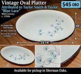 Vintage Mid-Century Oval Serving Platter – Blue Floral – 15¼" – $45 OBO