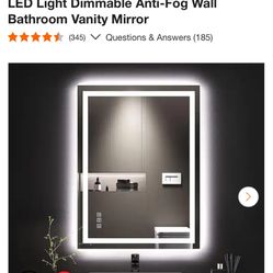 TOOLKISS 24 in. W x 36 in. H Rectangular Frameless Backlit and Front-Lit LED Light Dimmable Anti-Fog Wall Bathroom Vanity Mirror