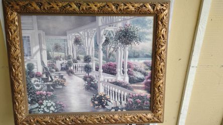 Renowned  Artist  Betsy  Brown  Oil Painting on Board, Title "Sunday Afternoon" in Vintage Giltwood Leaf Frame