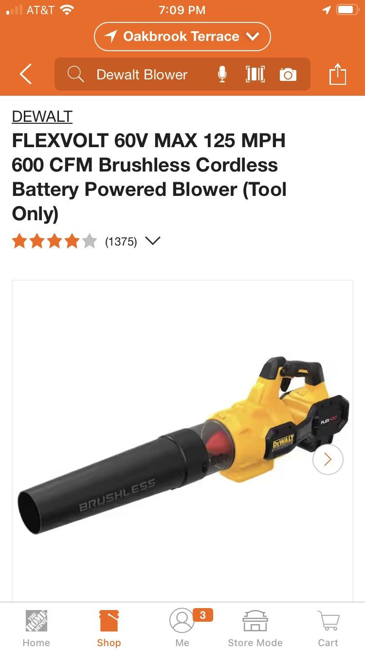 DEWALT FLEXVOLT 60V MAX 125 MPH 600 CFM Brushless Cordless Battery Powered Blower (Tool Only)