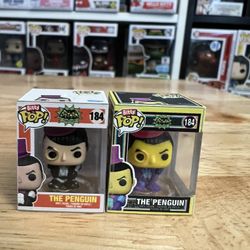 2 RARE CHASE BITTY The Penguin 1" Funko Pop 4,000 PCS LE BLACKLIGHT SDCC #184 DC