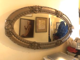 Huge antique plaster & wood gilded gold mirror 46” x 24”