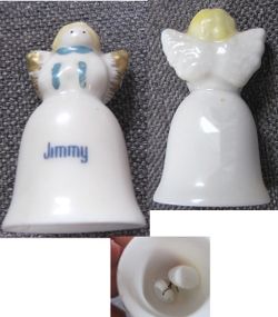 BELL ANGEL WITH JIMMY ON IT Mini 2" angel bell