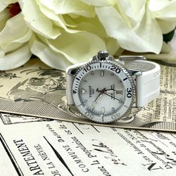 Tissot Seastar watch with mother of pearl face & white rubber band