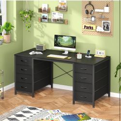 Black Computer Desk with Fabric Drawers