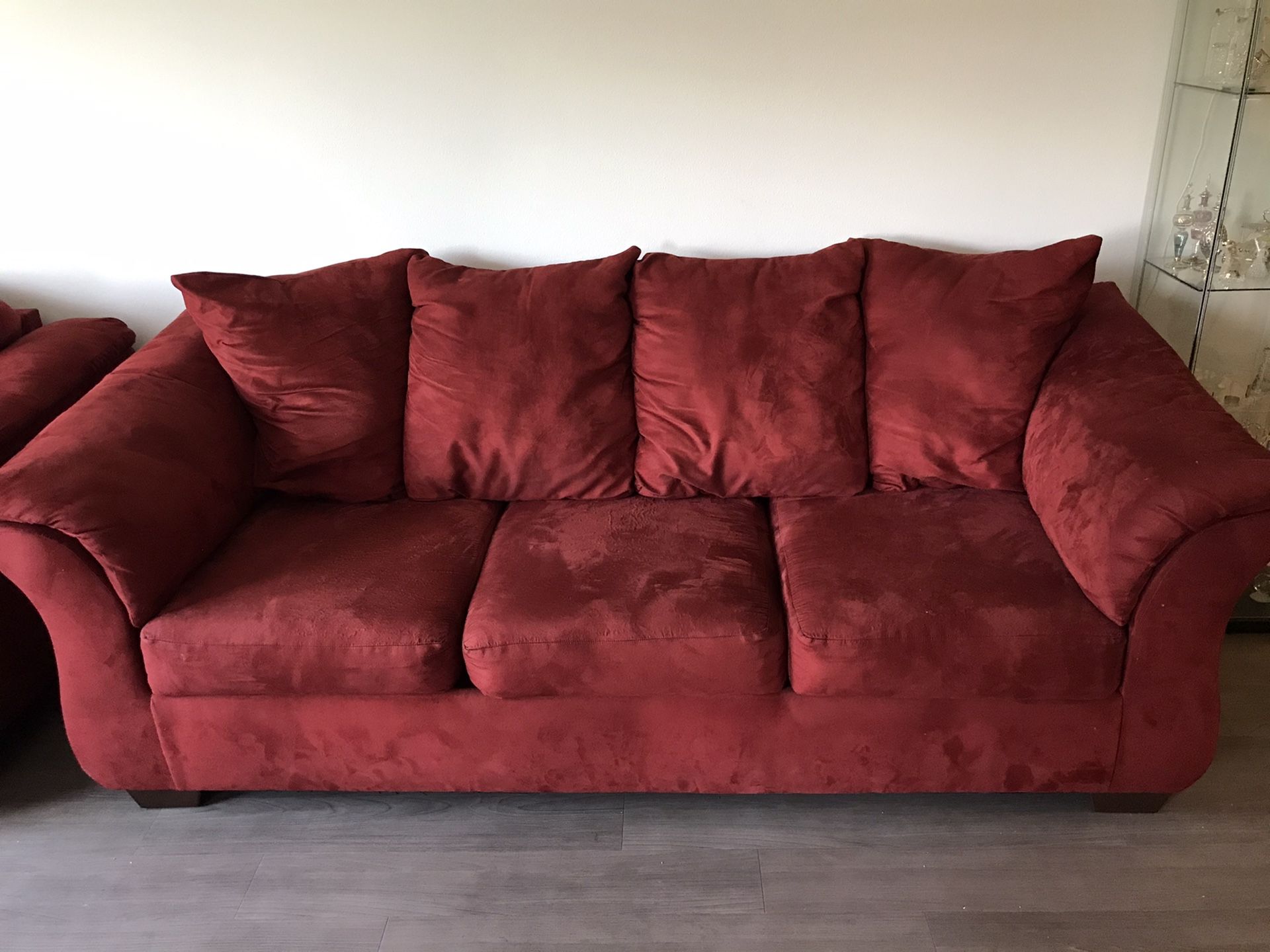 Sofa and Loveseat - Red, microfiber/suede