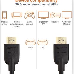 2 High-Speed HDMI Cable For Television, A Male to A Male, 18 Gbps, 4K/60Hz, 6 Feet, Black
