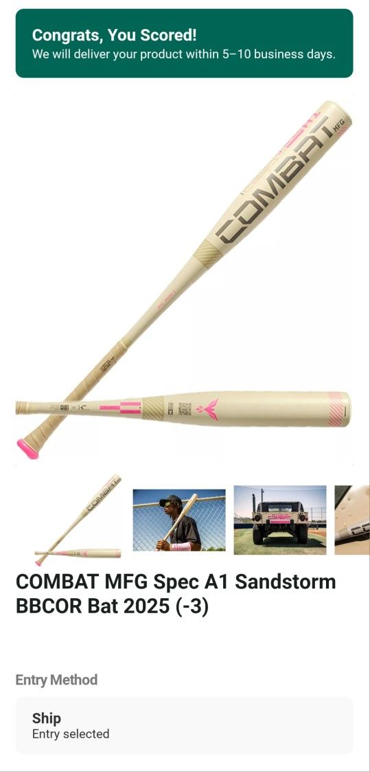 2025 Combat Spec A1 Sandstorm BBCOR 33/30 Baseball Bat