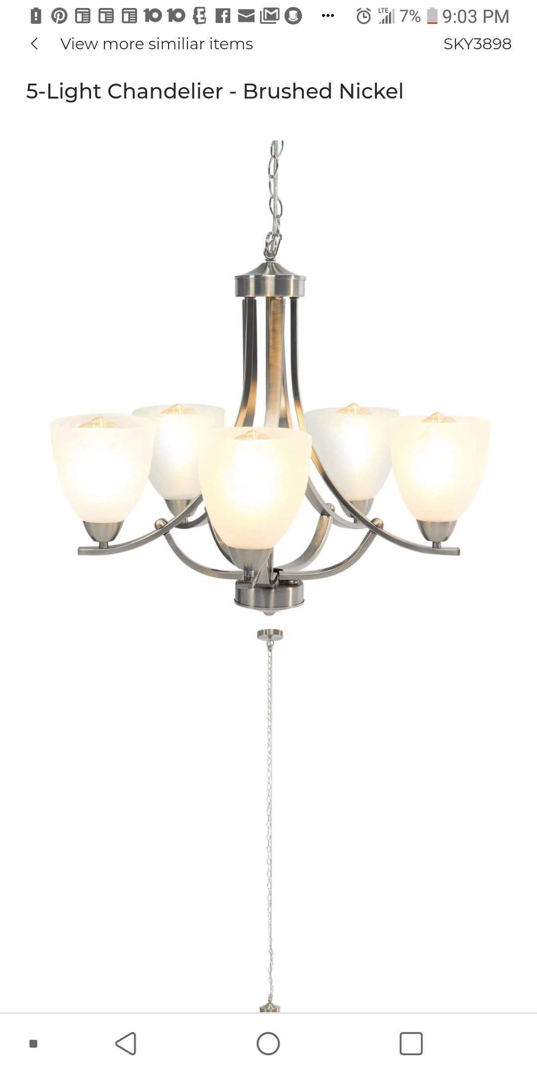 Brand New Best Choice Products Brushed Nickel 5 Light Chandelier with Etched Glass Shades