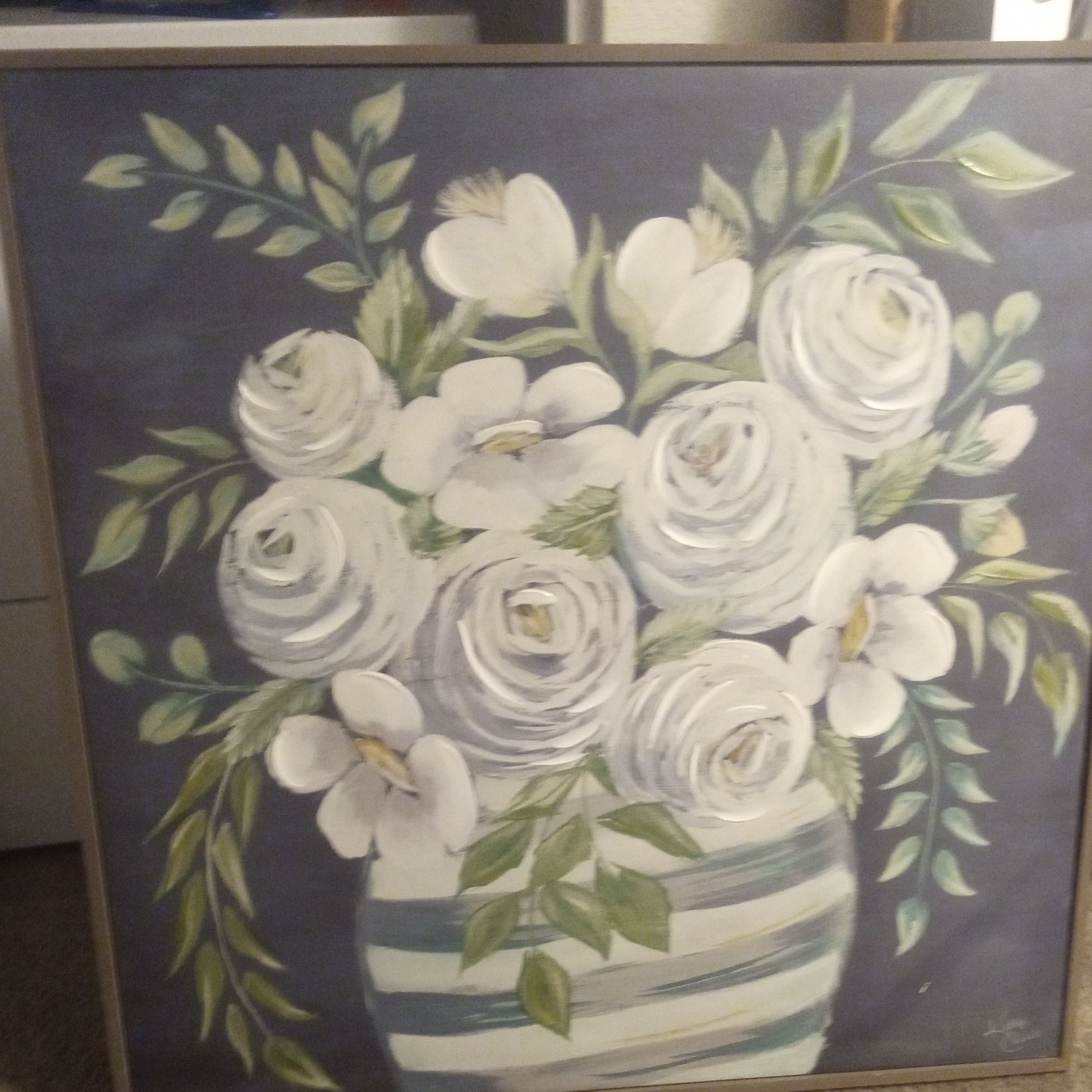 White Roses Floral Canvas Wall Art
