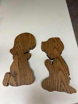 Wooden Praying Girl And Boy Wall Decor 