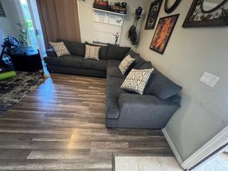 Dark Gray Fabric Sectional Sofa with Pillows