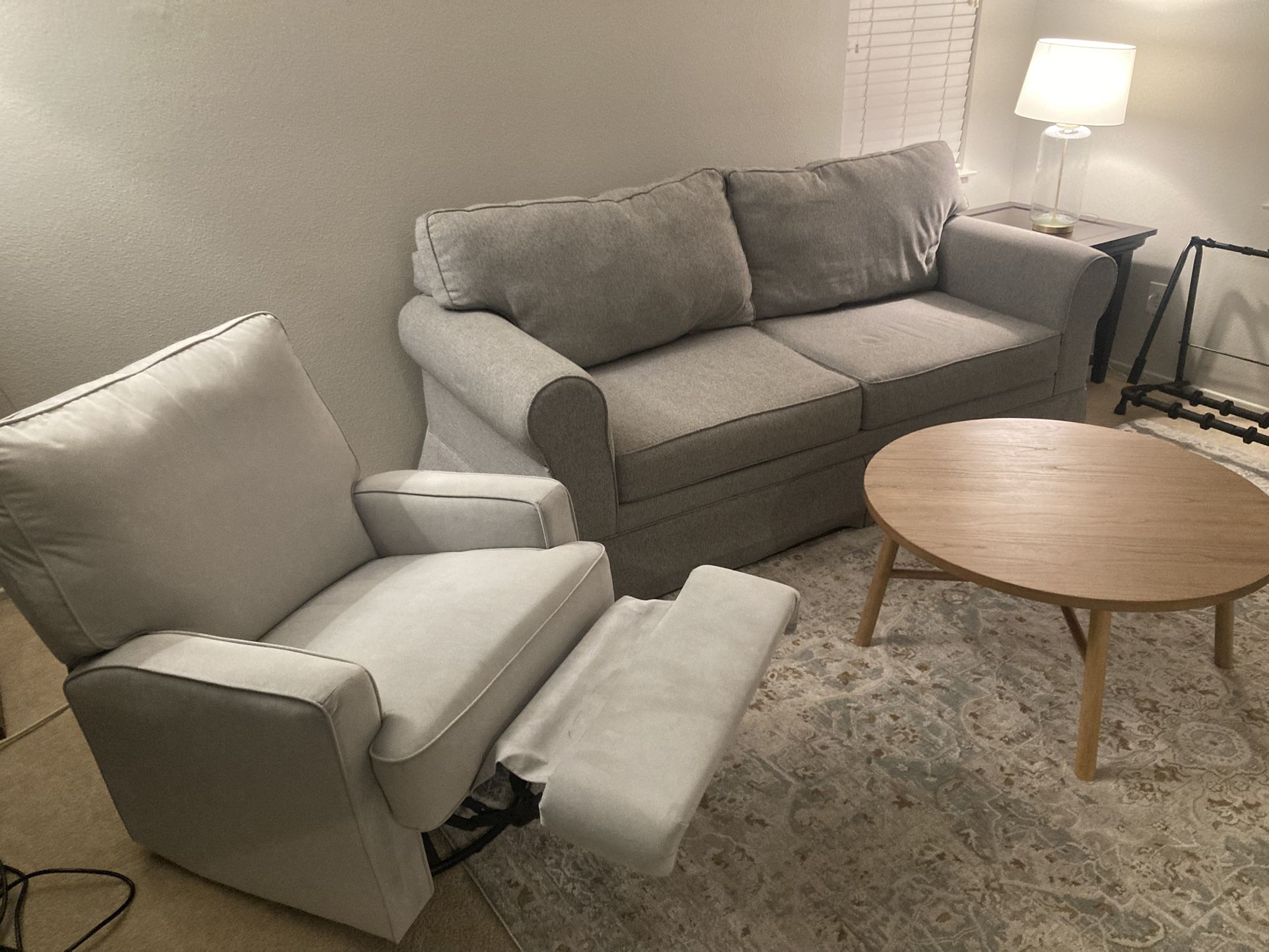 Couch, recliner, and coffee table for sale