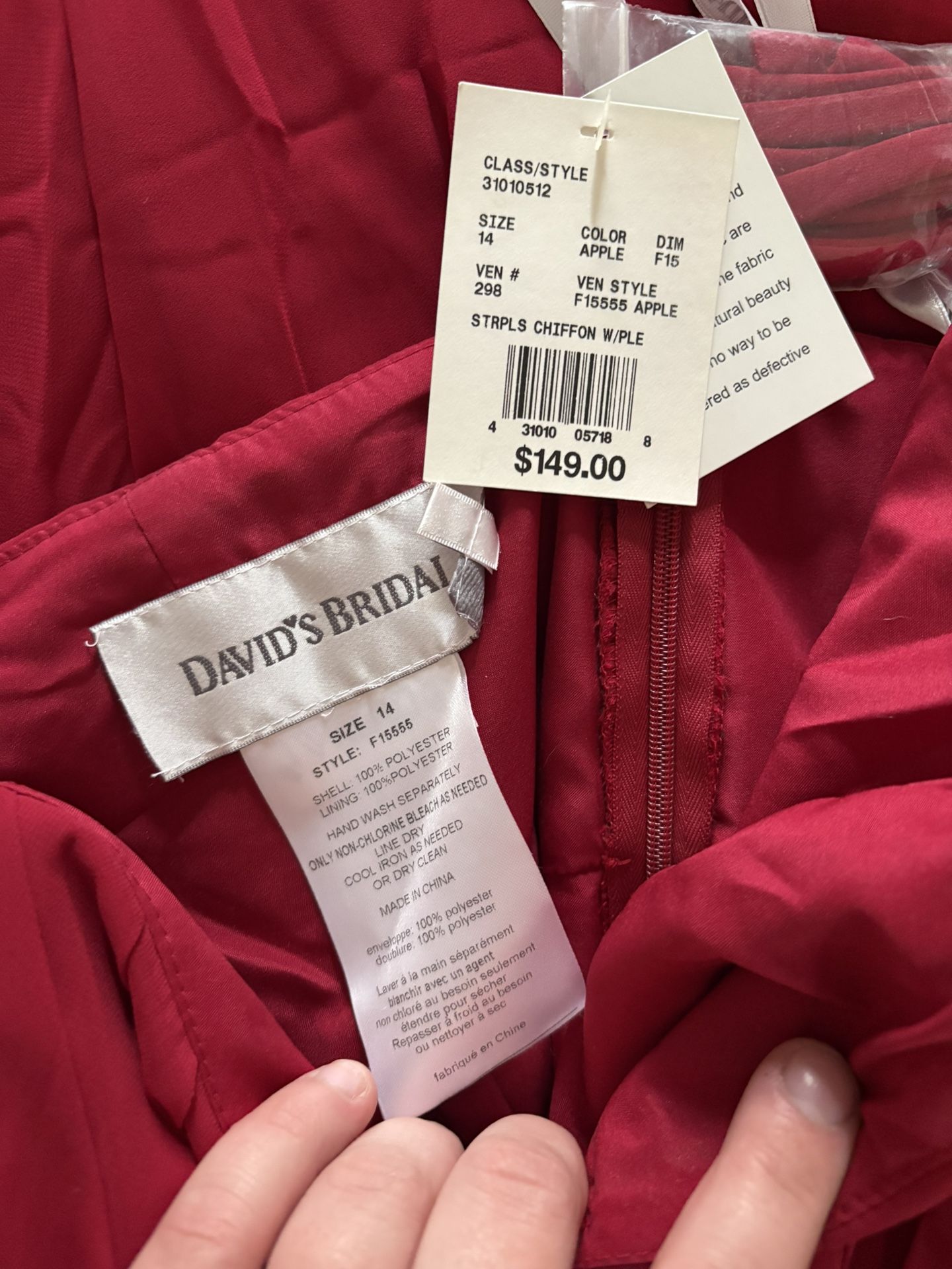 Brand New Red Davids Bridal Bridesmaid Dress