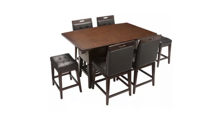 7 Pc Dining set Cherry wood and dark leather