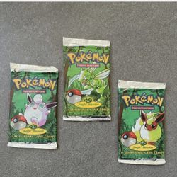 Full art set of (3) Pokemon Jungle Unlimited booster packs from 1999. One pack confirmed heavy.