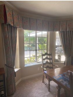 Calico Custom Draperies with Matching Upholstered Valances/Cornices – Designer Quality