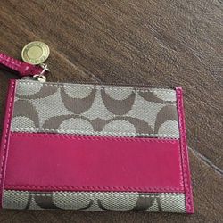 Coach Small Signature Wallet With Pink Stripe