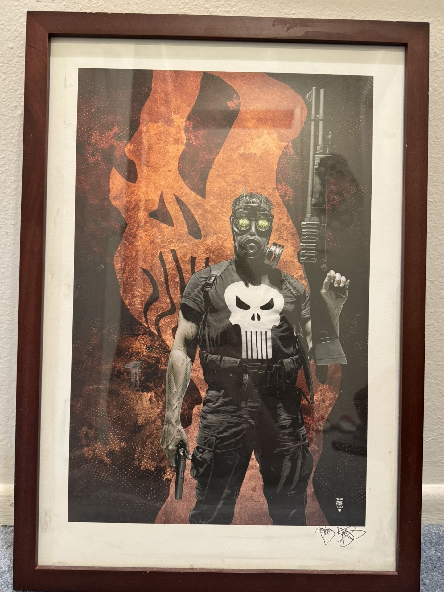 Framed Tim Bradstreet Punisher Art - Signed by Tim Bradstreet & Thomas Jane Marvel