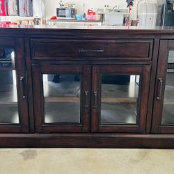 Solid Wood Costco Media Console / Buffet Cabinet – Glass Doors – 66”